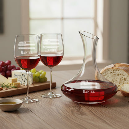 Patriotic Military Personalized Wine Decanter with Wine Glass Set