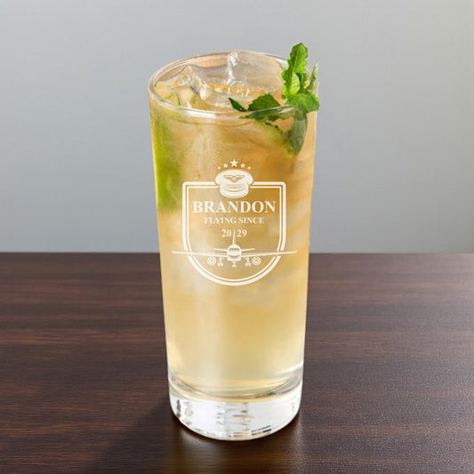 Aviator Pilot Engraved Highball Glass