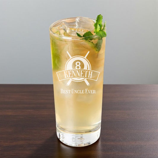 Pool Billiard Eight-Ball Engraved Highball Glass