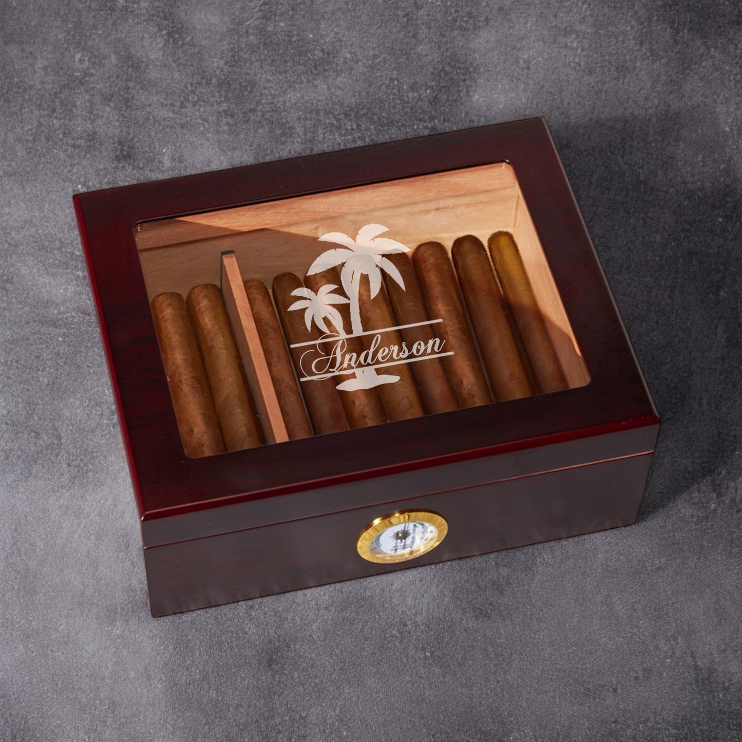 Palm Tree Personalized Cigar Humidor 50 Count