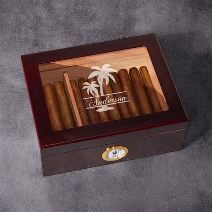 Palm Tree Personalized Cigar Humidor 50 Count