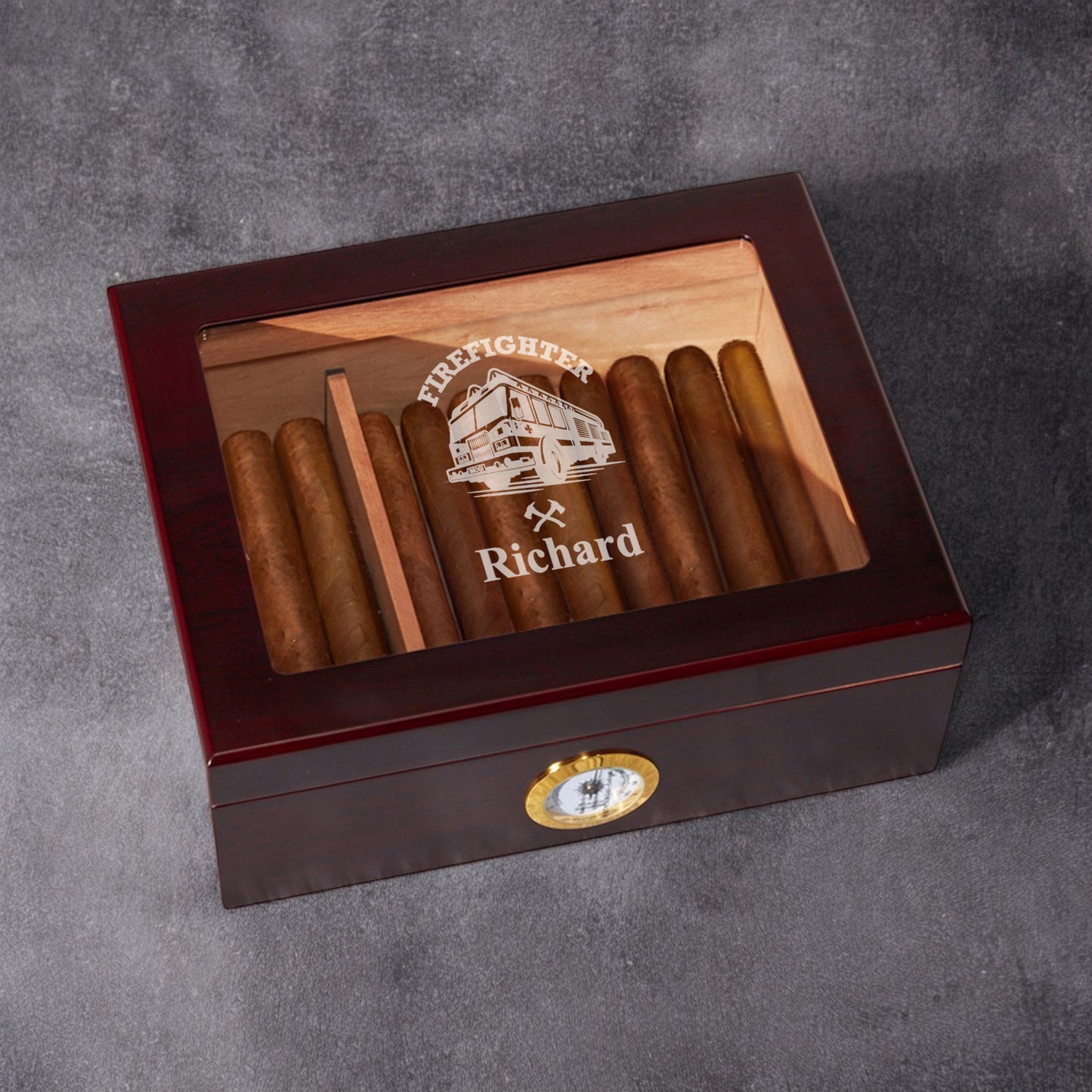Firefighter Personalized Cigar Humidor 50 Count