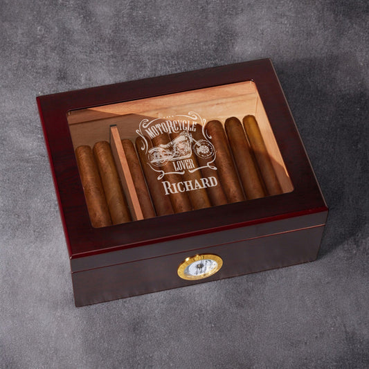 Motorcycle Rider Personalized Cigar Humidor 50 Count