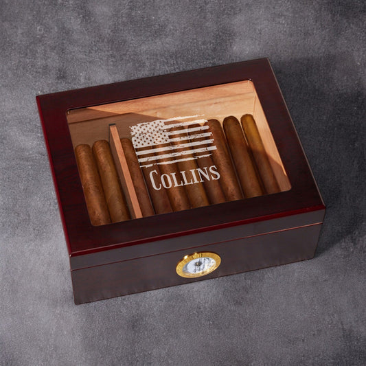 Patriotic Military Personalized Cigar Humidor 50 Count