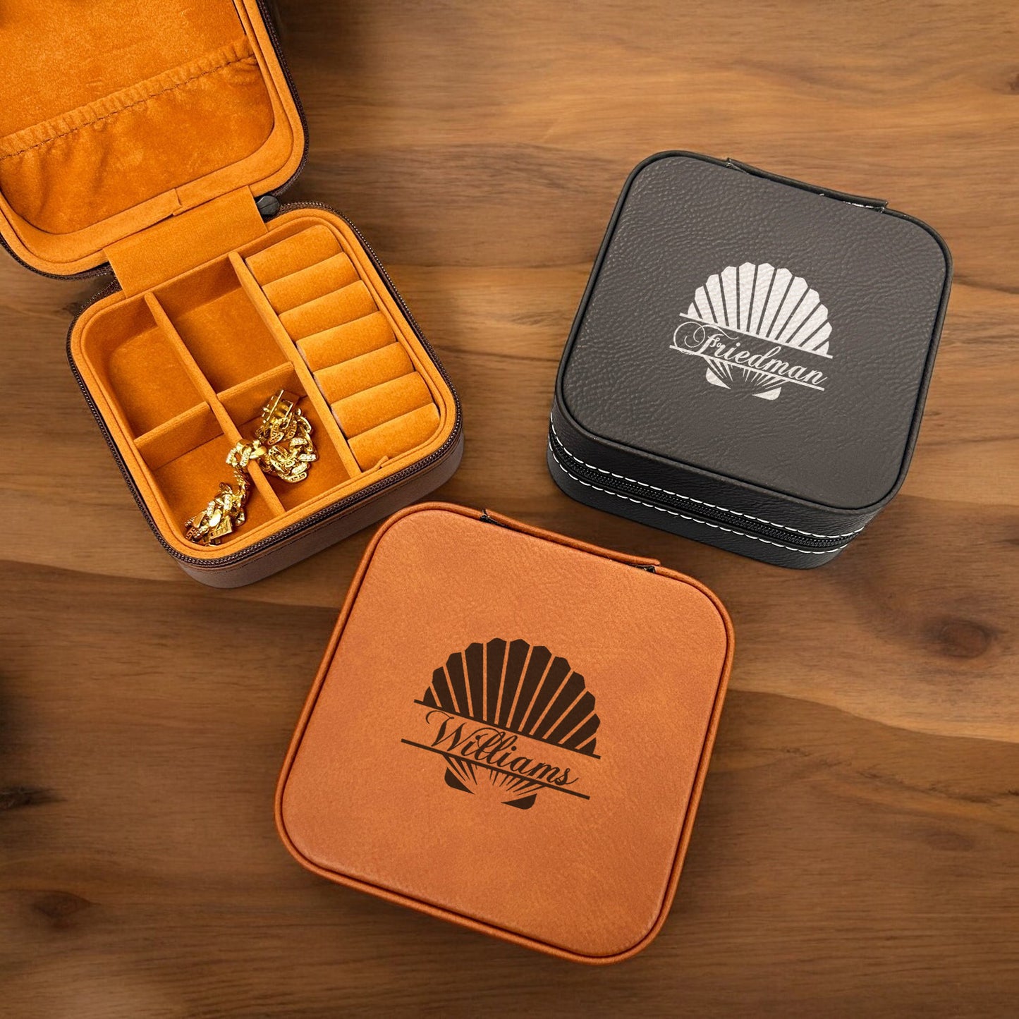 Seashell Personalized Leather Travel Jewelry Case