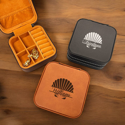 Seashell Personalized Leather Travel Jewelry Case