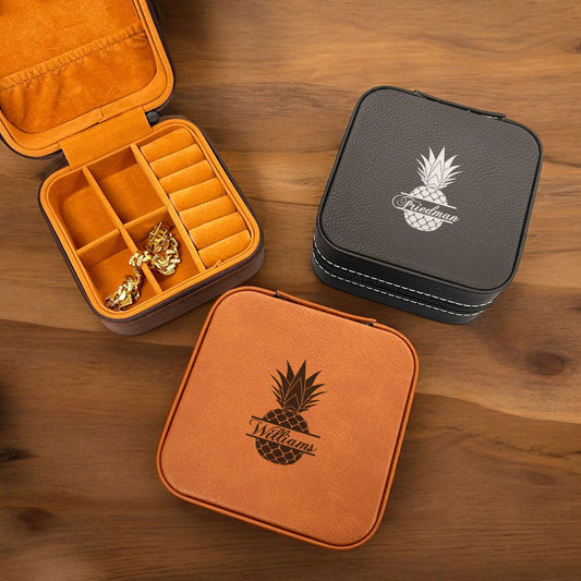 Pineapple Personalized Leather Travel Jewelry Case