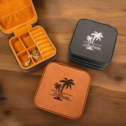 Palm Tree Personalized Leather Travel Jewelry Case