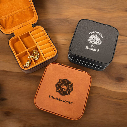 Firefighter Personalized Leather Travel Jewelry Case