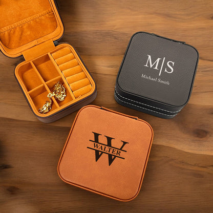 Monogram Personalized Leather Travel Jewelry Case