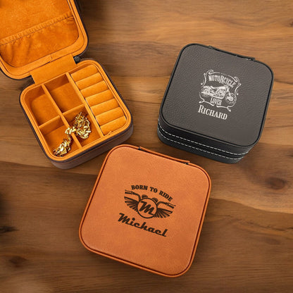 Motorcycle Rider Personalized Leather Travel Jewelry Case