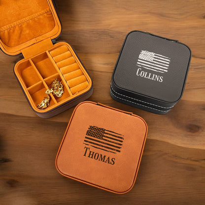 Patriotic Military Personalized Leather Travel Jewelry Case