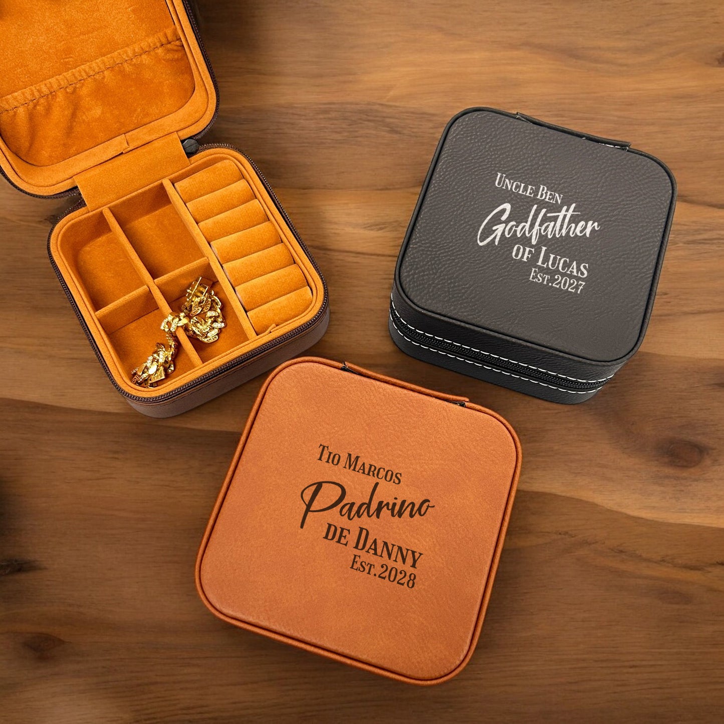 Godparent Personalized Leather Travel Jewelry Case