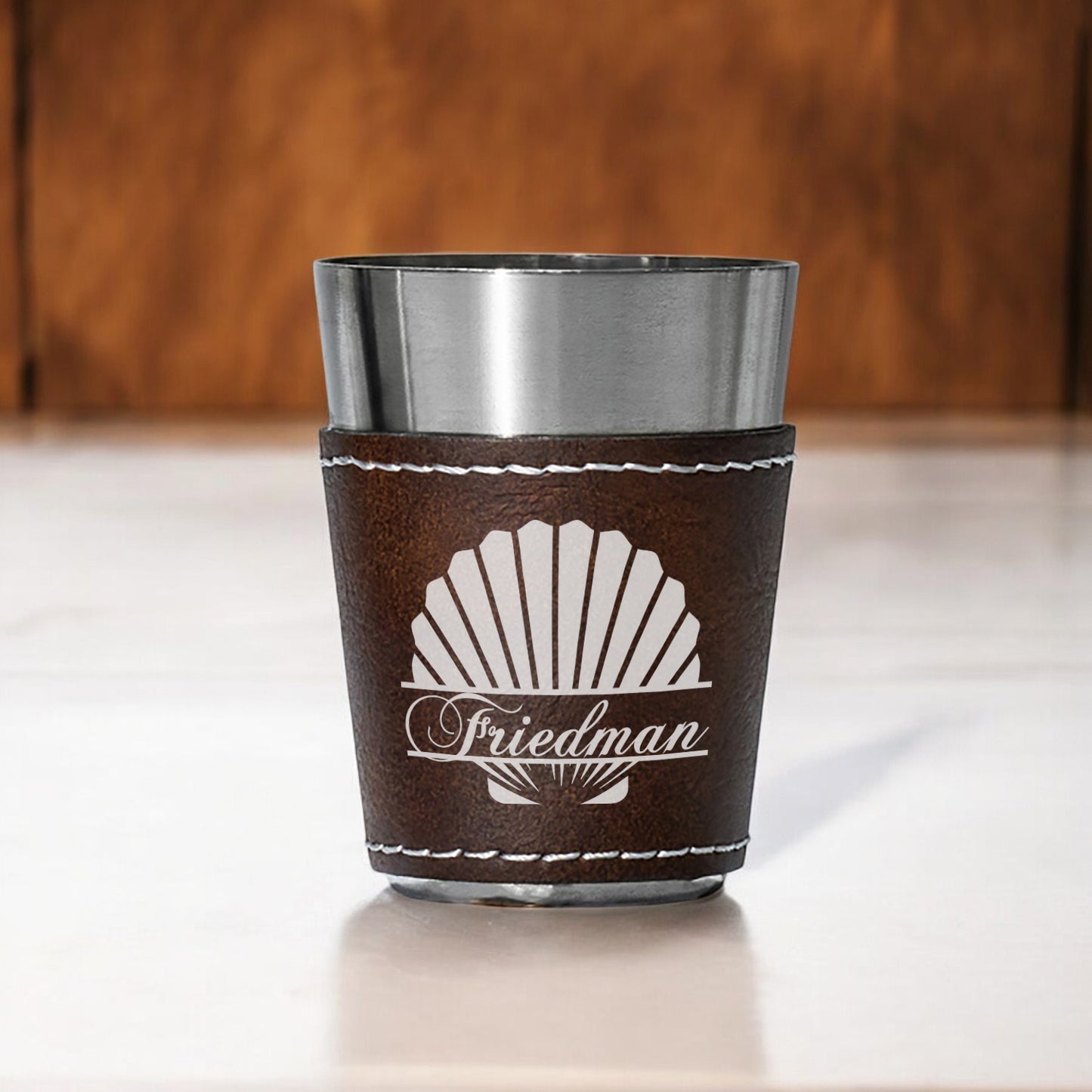 Seashell Personalized Leather Stainless Steel Shot Glass