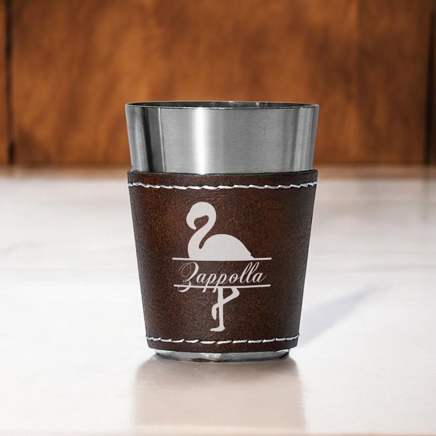 Flamingo Personalized Leather Stainless Steel Shot Glass