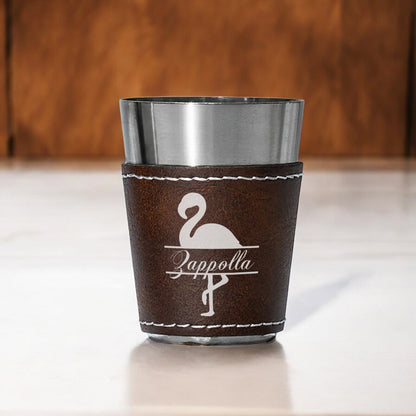 Flamingo Personalized Leather Stainless Steel Shot Glass