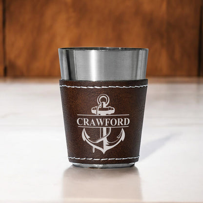Anchor Personalized Leather Stainless Steel Shot Glass