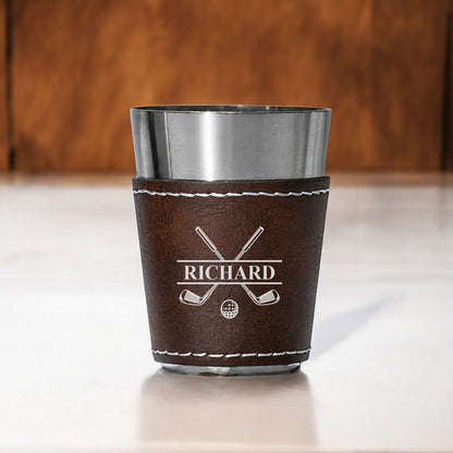 Golf Personalized Leather Stainless Steel Shot Glass
