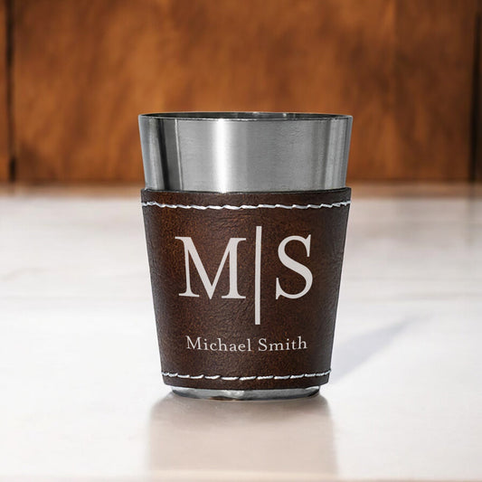 Monogram Personalized Leather Stainless Steel Shot Glass