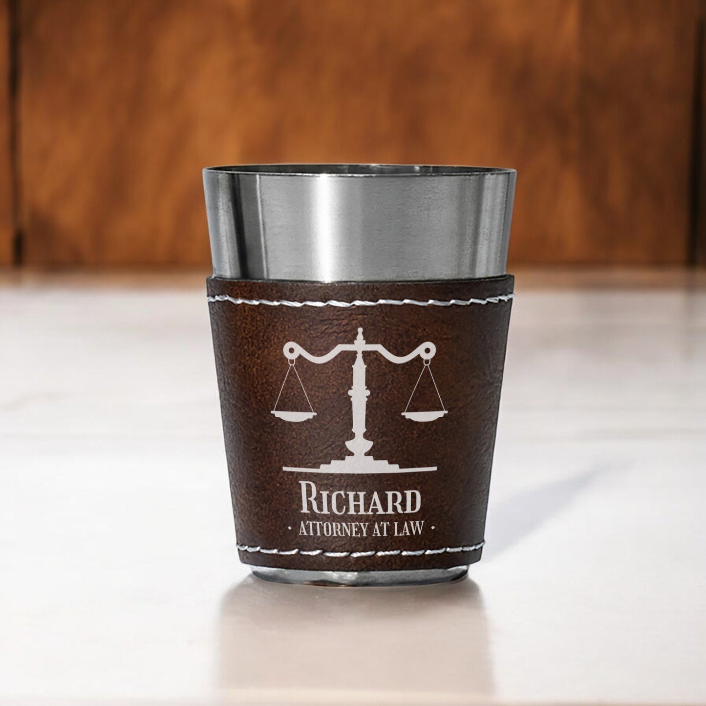 Lawyer Personalized Leather Stainless Steel Shot Glass