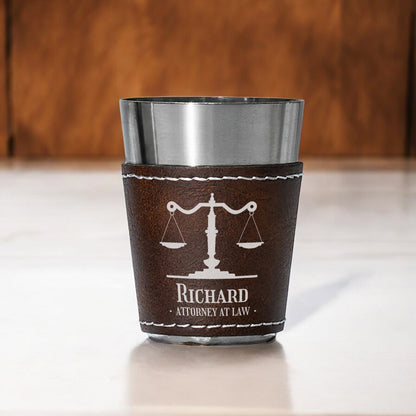 Lawyer Personalized Leather Stainless Steel Shot Glass