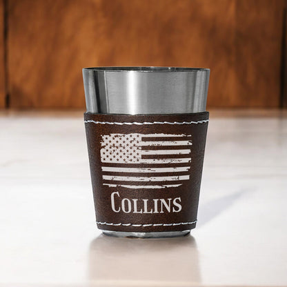 Patriotic Military Personalized Leather Stainless Steel Shot Glass