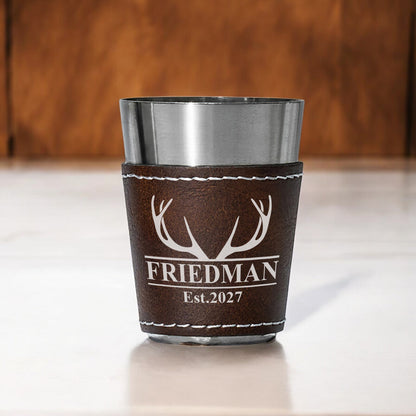 Hunting Personalized Leather Stainless Steel Shot Glass