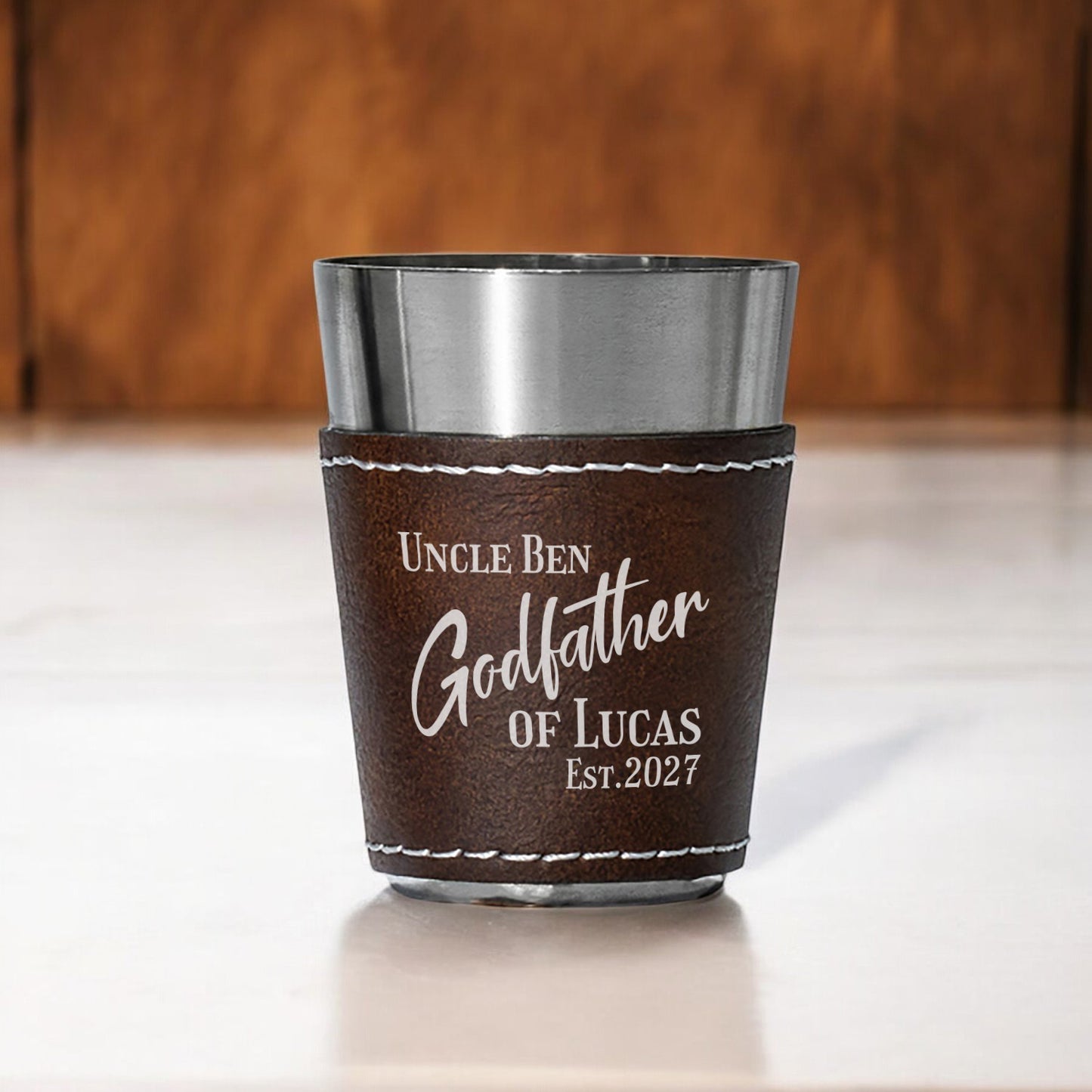 Godparent Personalized Leather Stainless Steel Shot Glass