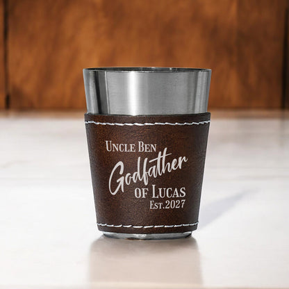 Godparent Personalized Leather Stainless Steel Shot Glass