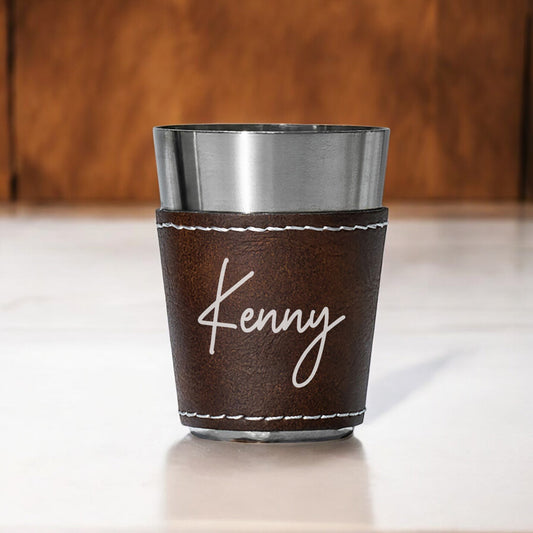 Signature Collection Personalized Leather Stainless Steel Shot Glass