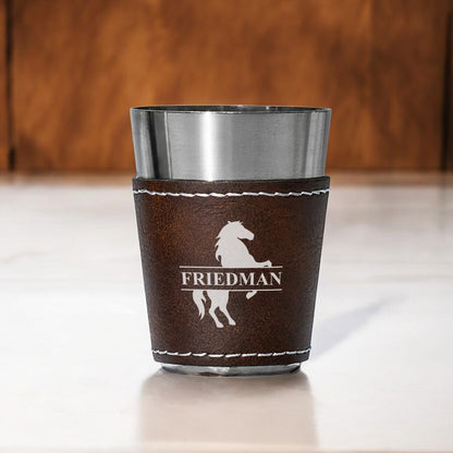 Equestrian Horse Personalized Leather Stainless Steel Shot Glass