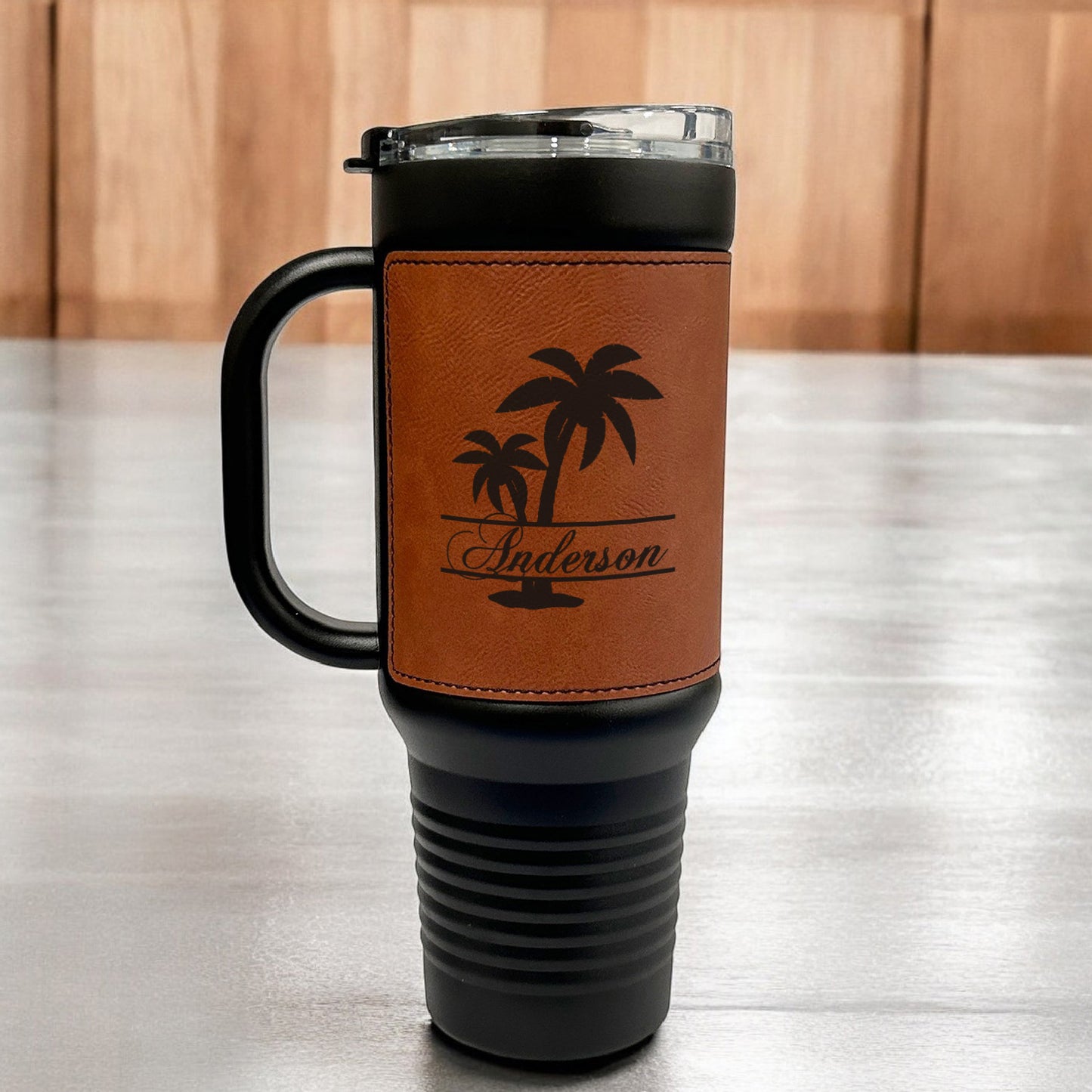 Palm Tree Personalized 40 oz Leather Tumbler