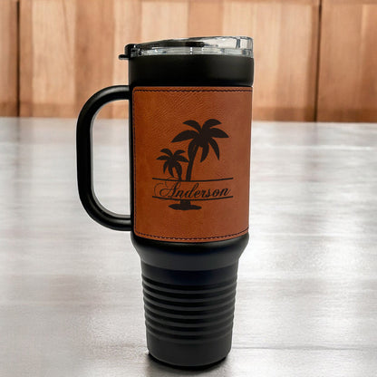 Palm Tree Personalized 40 oz Leather Tumbler