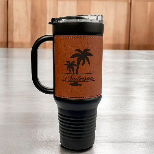 Palm Tree Personalized 40 oz Leather Tumbler