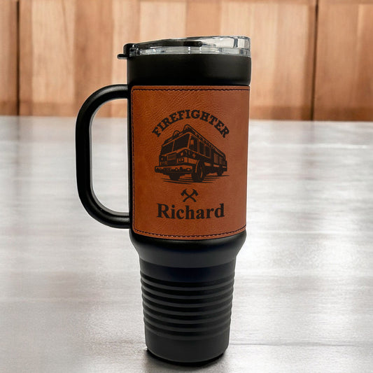 Firefighter Personalized 40 oz Leather Tumbler