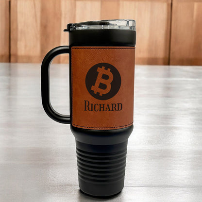 Bitcoin Crypto Personalized 40 oz Leather Tumbler