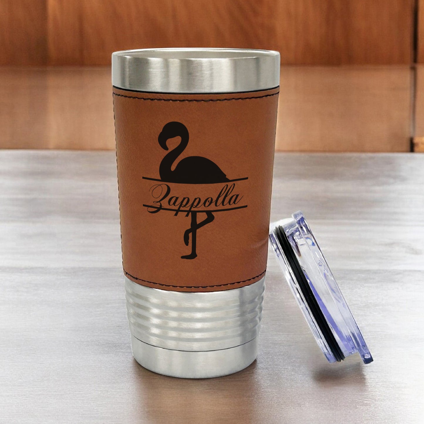 Flamingo Personalized 20 oz. Leather Tumbler