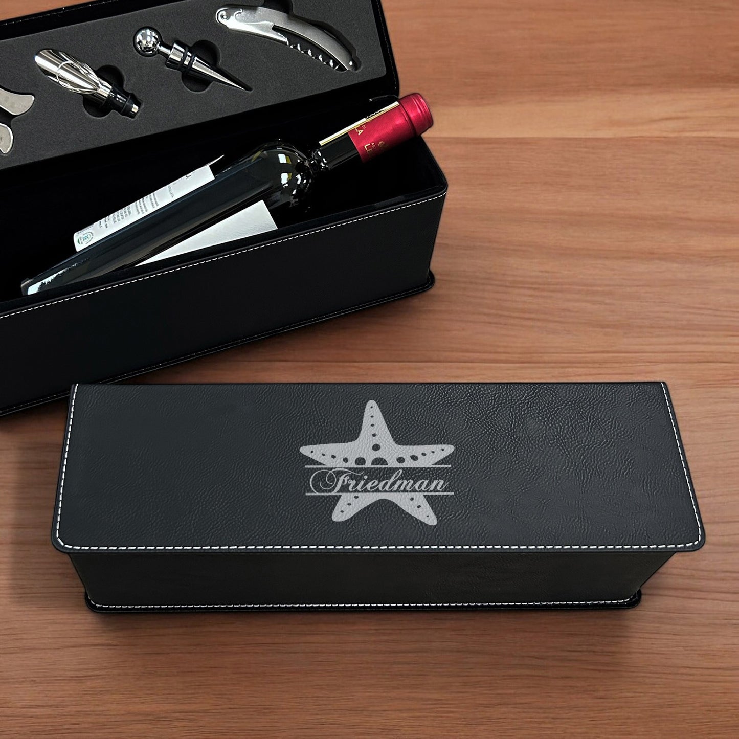 Starfish Personalized Leather Wine Bottle Accessory Gift Box