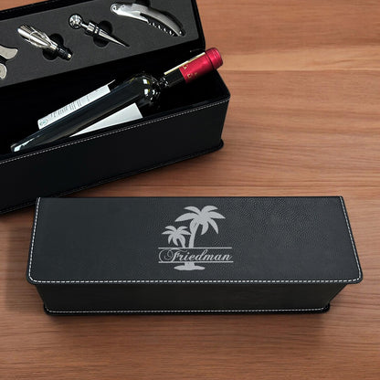 Palm Tree Personalized Leather Wine Bottle Accessory Gift Box