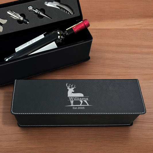 Hunting Personalized Leather Wine Bottle Accessory Gift Box