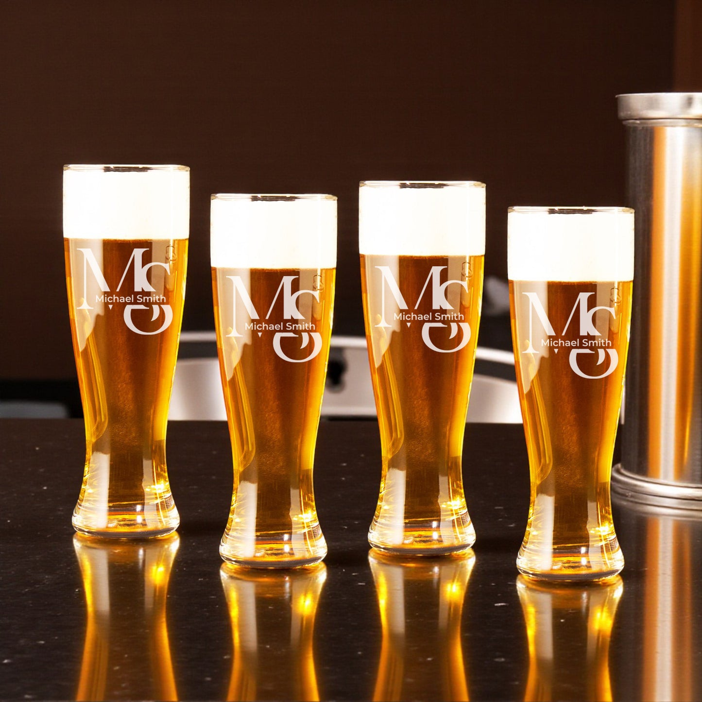 Monogram Personalized Pilsner Beer Glass Set - 4pc