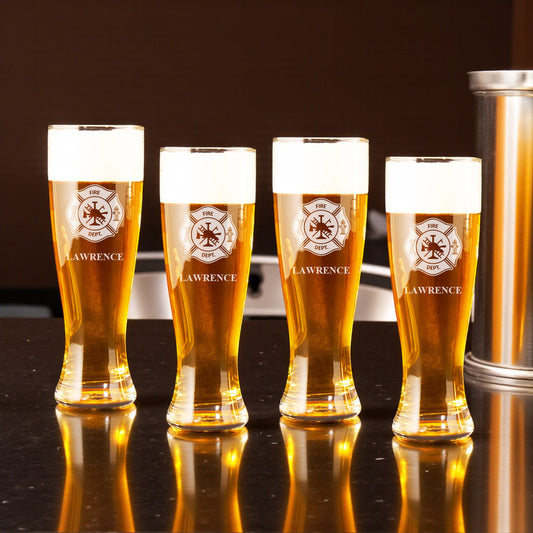 Firefighter Personalized Pilsner Beer Glass Set - 4pc