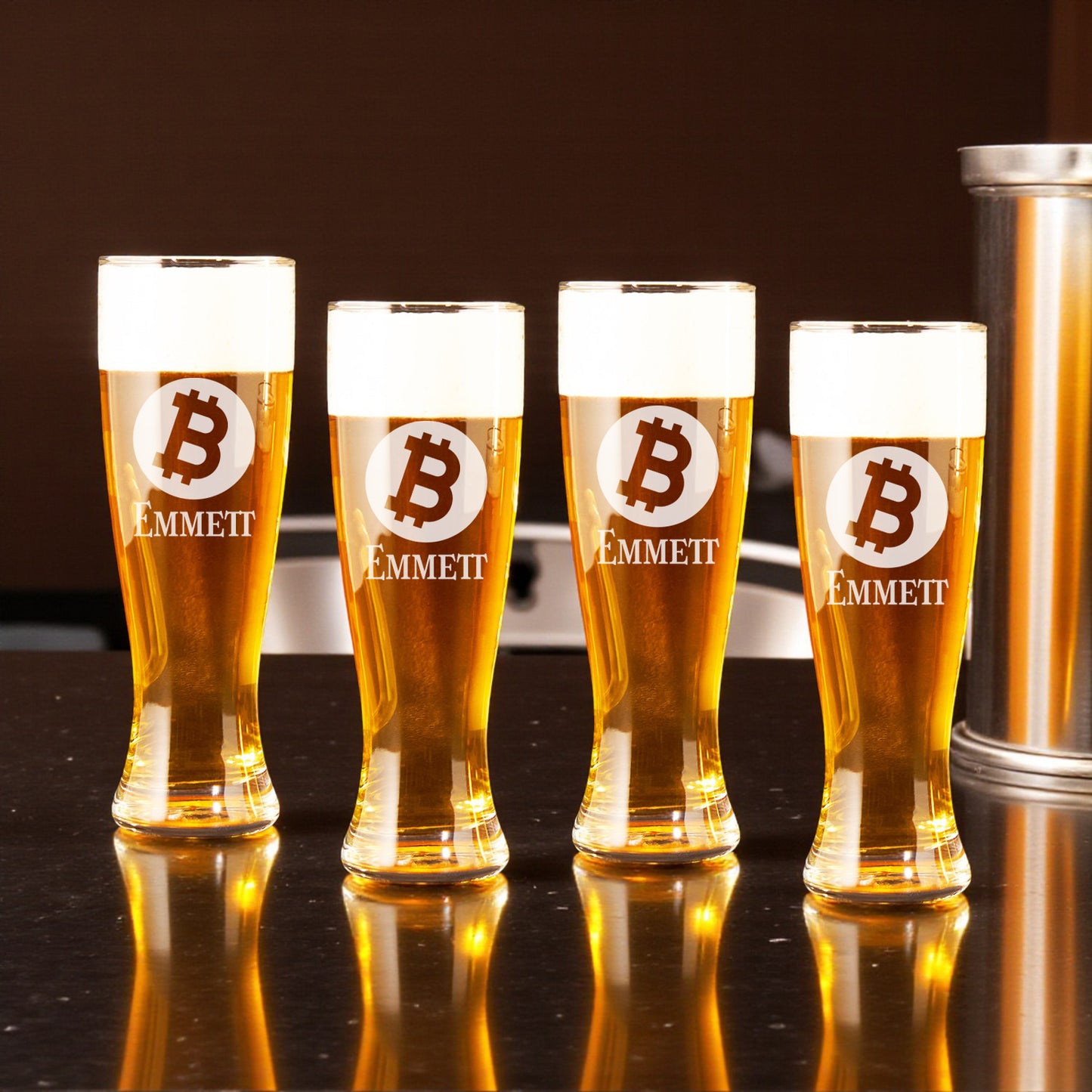 Bitcoin Crypto Personalized Pilsner Beer Glass Set - 4pc