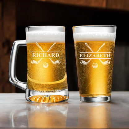 Golf Personalized Beer Mug and Beer Pint Glass Set