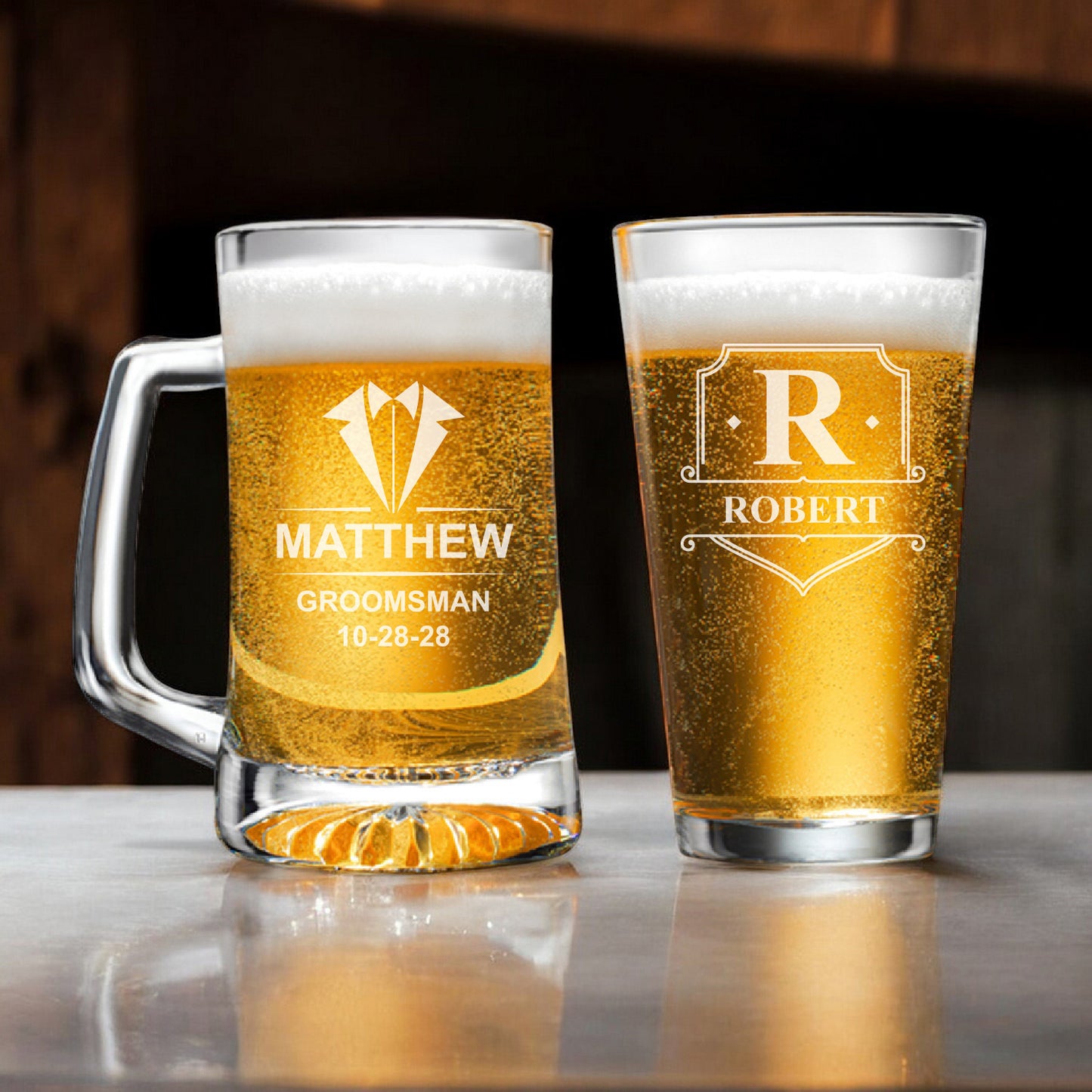 Groomsmen Personalized Beer Mug and Beer Pint Glass Set