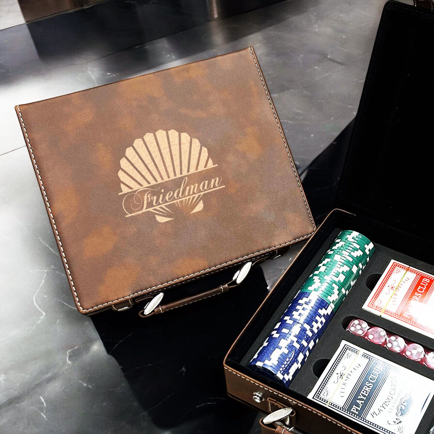Tropical Coastal Personalized Leather Poker Gift Set