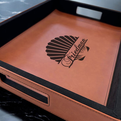 Seashell Personalized Rectangle Leather Serving Tray