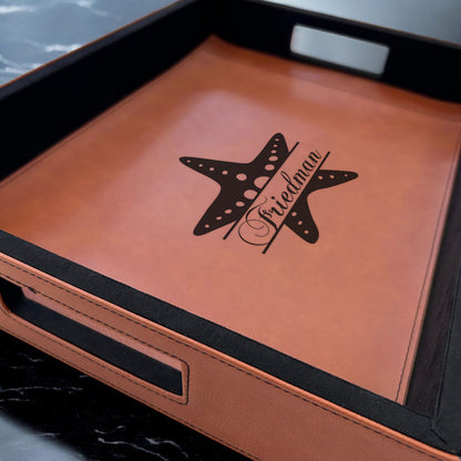 Starfish Personalized Rectangle Leather Serving Tray