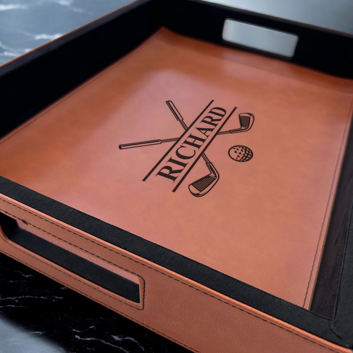 Golf Personalized Rectangle Leather Serving Tray