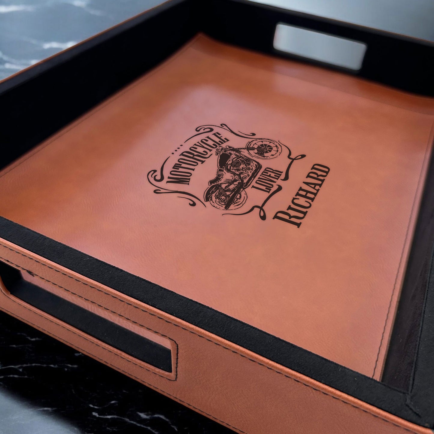 Motorcycle Rider Personalized Rectangle Leather Serving Tray